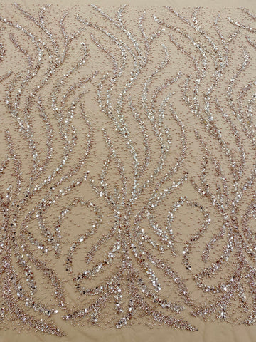 Dantela Couture Auriu Rose cu Perle, Margele si Paiete