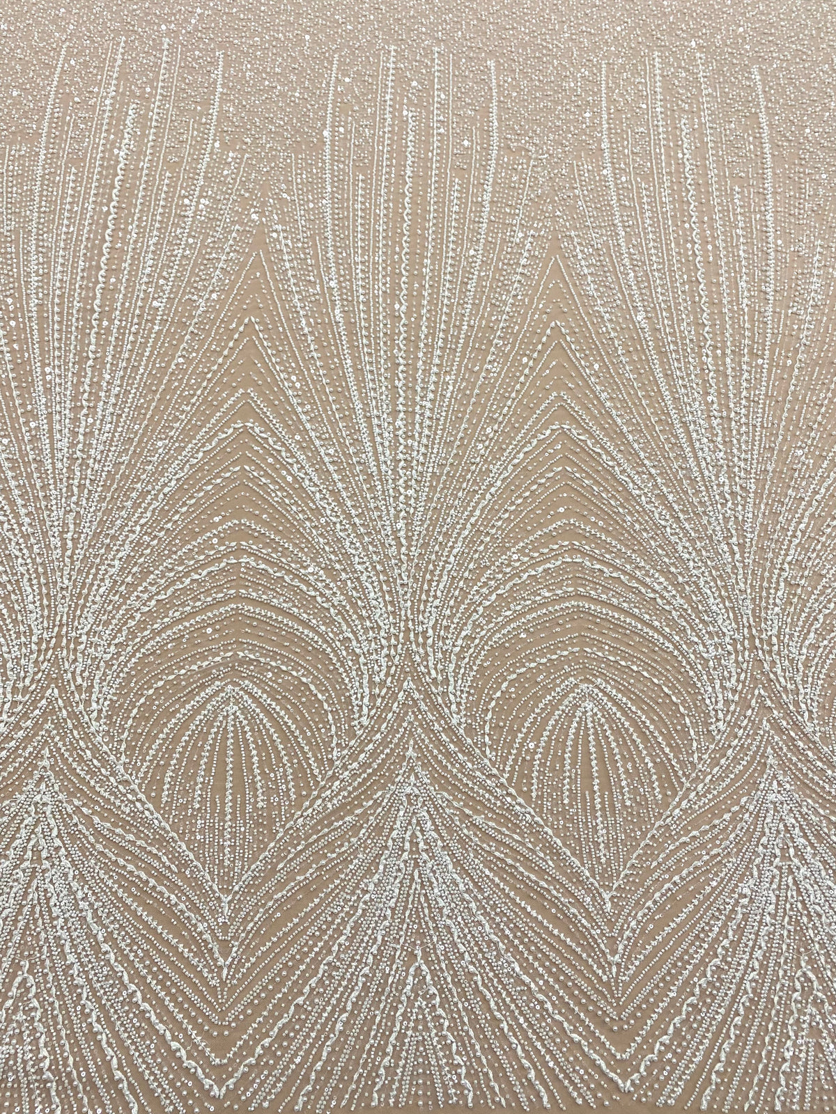 Dantela Couture Ivory cu Model Geometric, cu Perle, Margele si Paiete