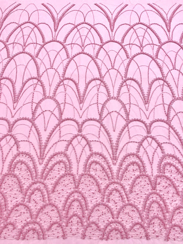 Dantela Couture Roz cu Model Geometric, cu Perle, Margele si Paiete