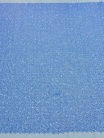 Dantela Couture Sky Blue cu Model General, cu Margele si Paiete
