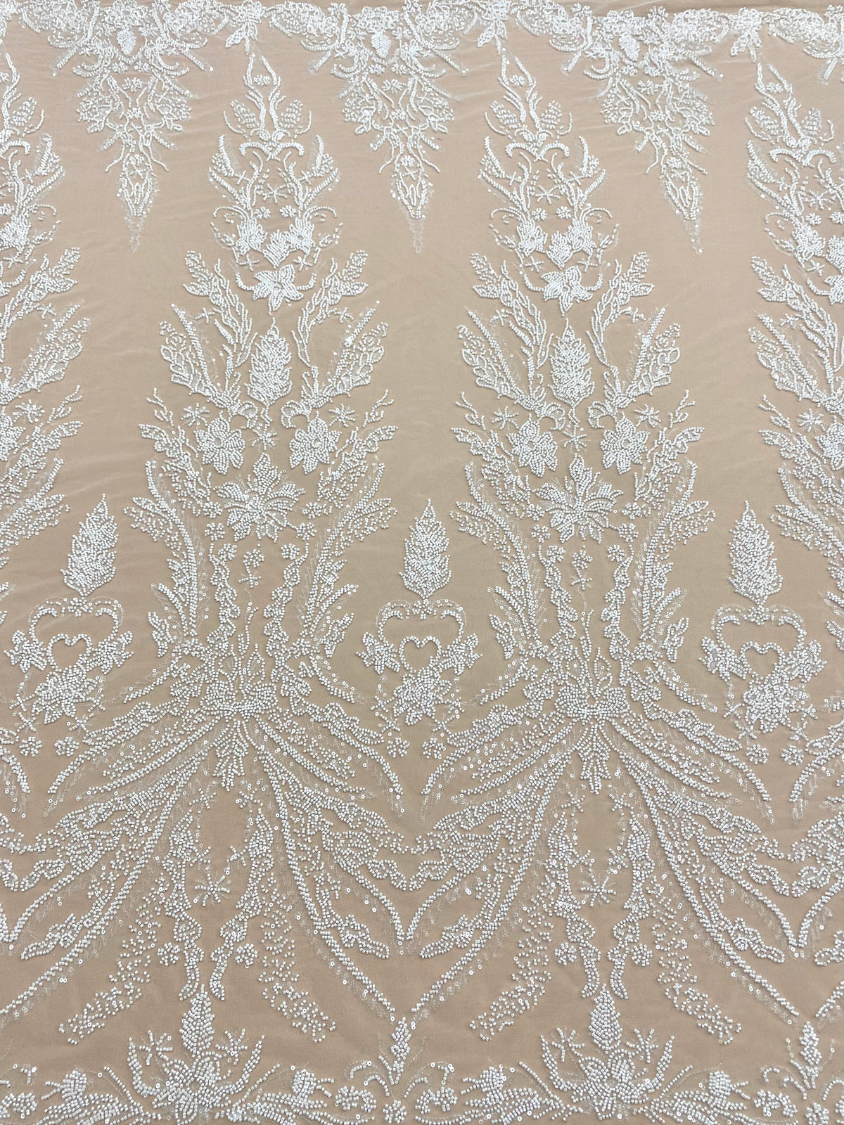 Dantela Couture Ivory cu Model Floral, cu Margele si Paiete