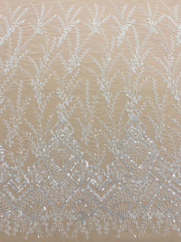 Dantela Couture Ivory cu Model Geometric, cu Margele si Paiete