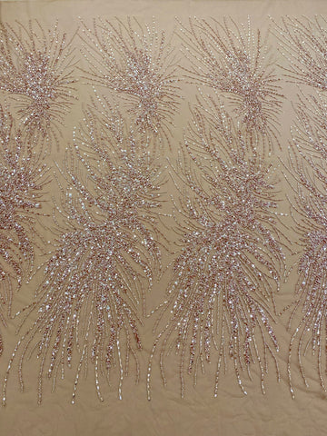 Dantela Couture Auriu Rose cu Model Liniar, cu Perle, Margele si Paiete