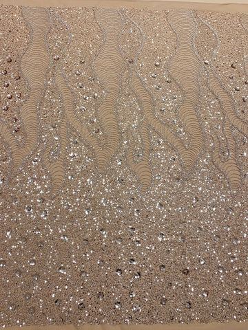 Dantela Couture Arany Rose geometriai mintával és virágokkal, gyöngyökkel és flitterekkel