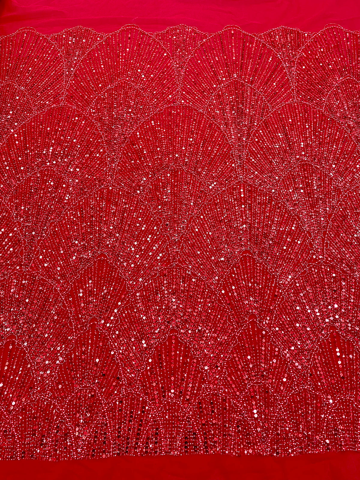 Dantela Couture Rosie cu Model Geometric, cu Perle, Margele si Paiete