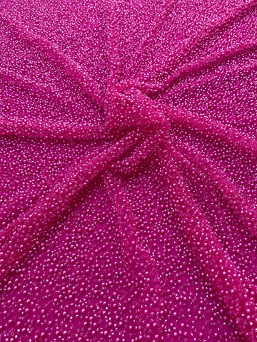 Dantela Couture Fucsia cu Model General, cu Perle si Margele