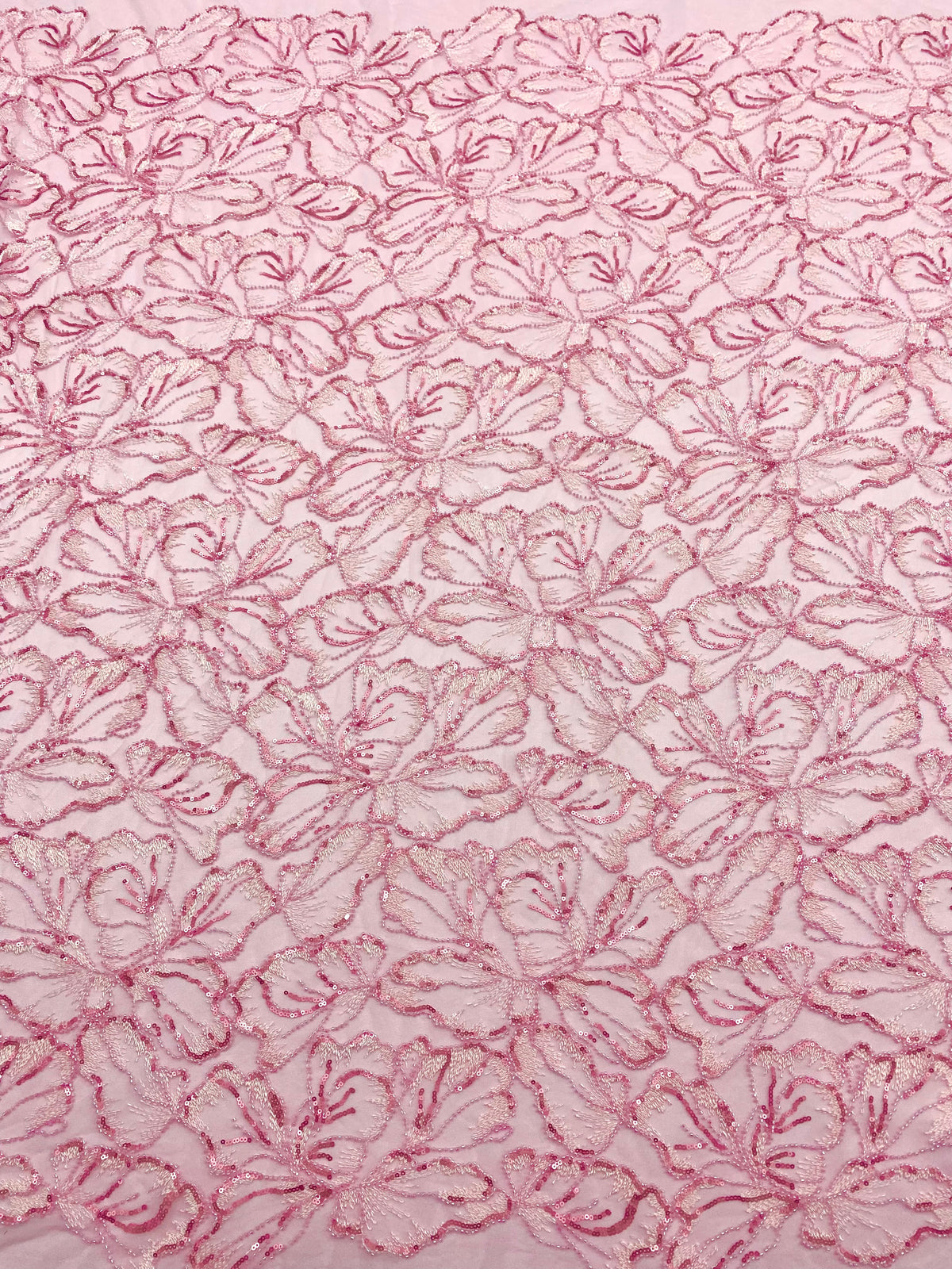 Dantela Couture Roz cu Model Floral, cu Margele si Paiete