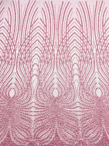 Dantela Couture Roz cu Panou, cu Perle, Margele si Paiete