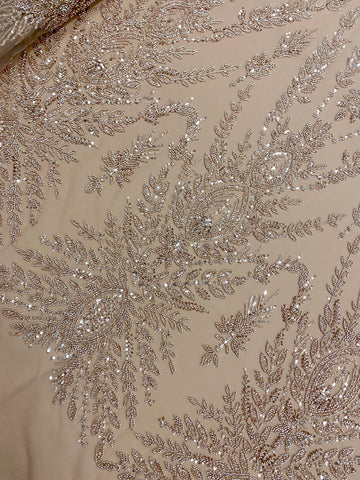 Dantela Couture Arany Rose Szimmetrikus Mintával, Gyöngyökkel és Flitterekkel