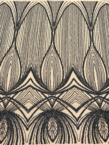 Dantela Couture Neagra cu Model Geometric, cu Perle, Margele si Paiete