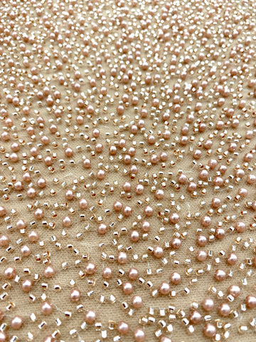 Dantela Couture Auriu Rose cu Model General, cu Perle si Margele