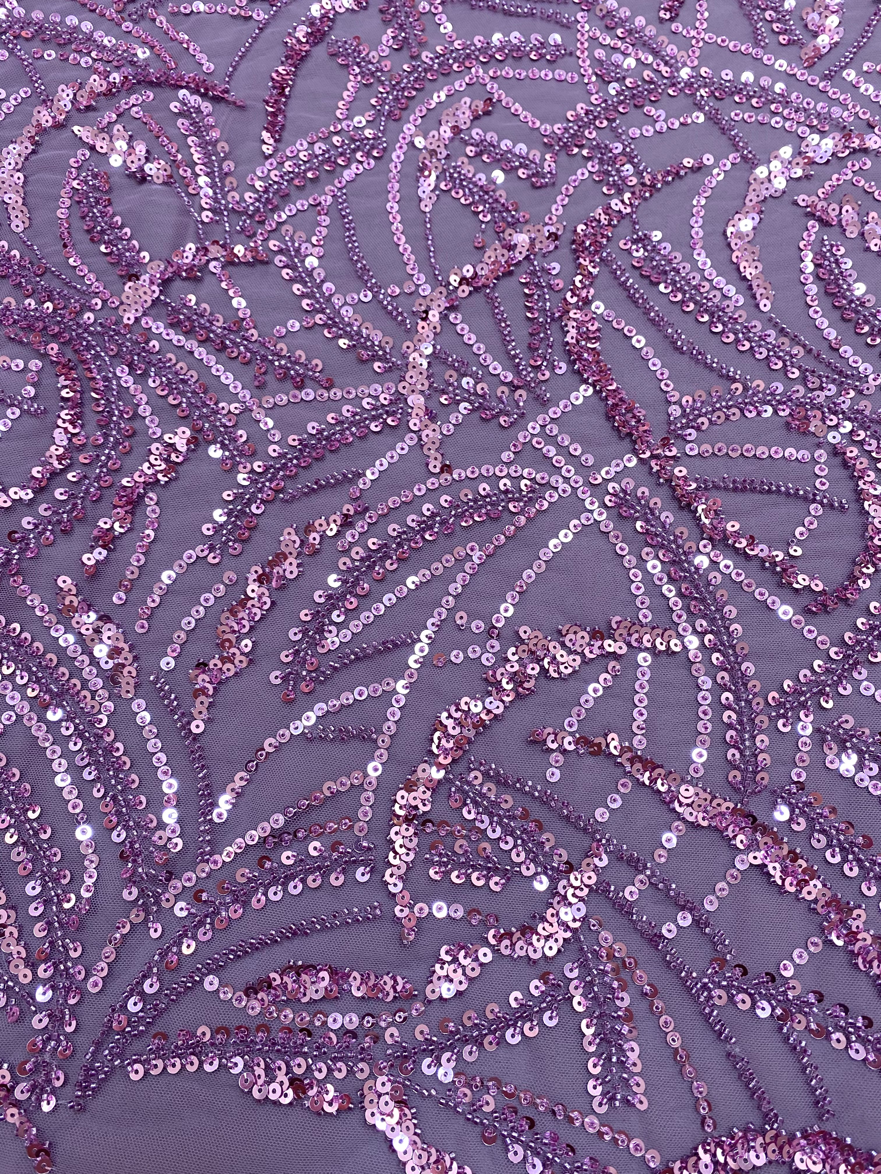 Dantela Couture Pudra cu Model Geometric, Margele si Paiete