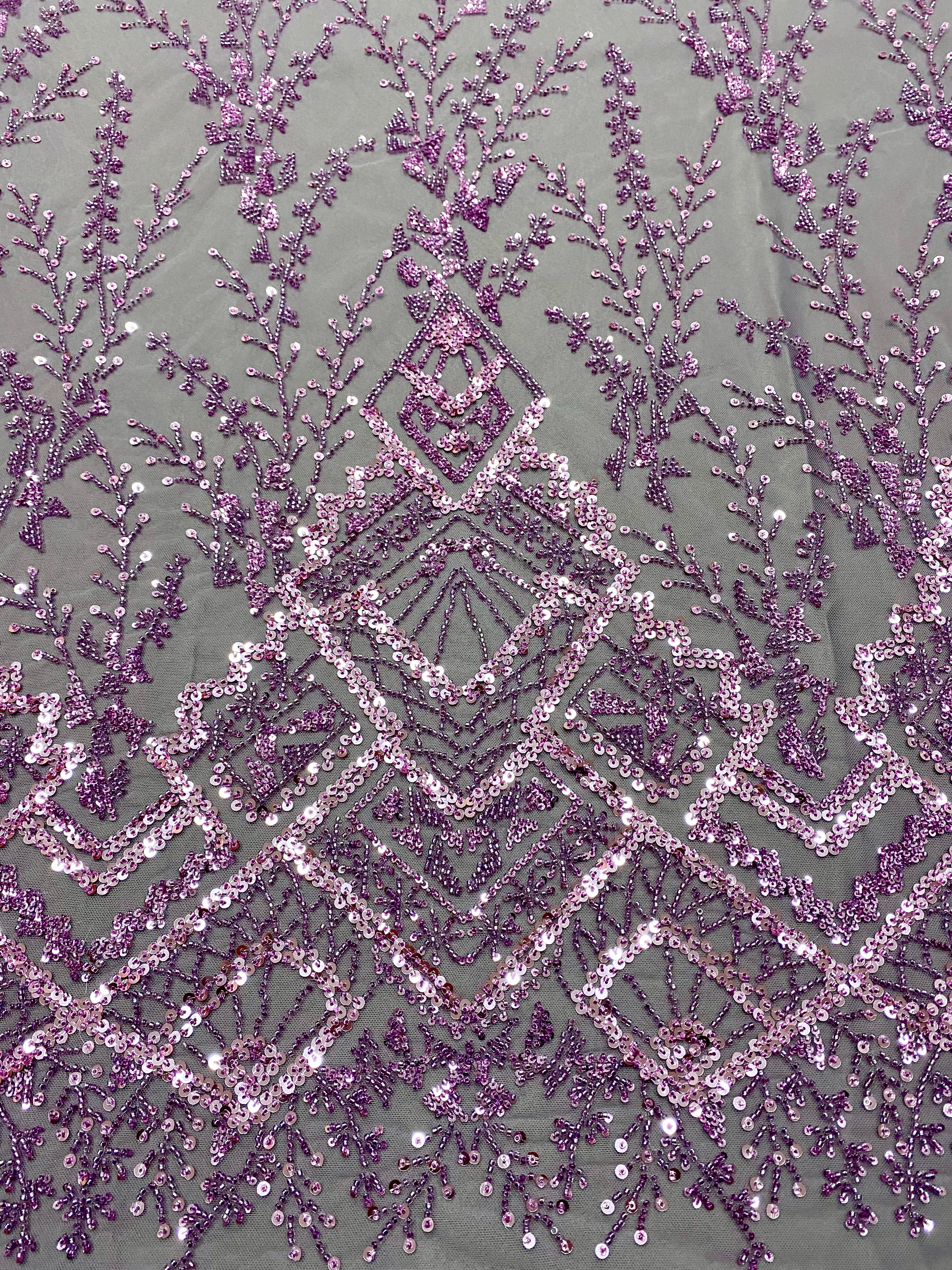 Dantela Couture Pudra cu Model Geometric, cu Margele si Paiete