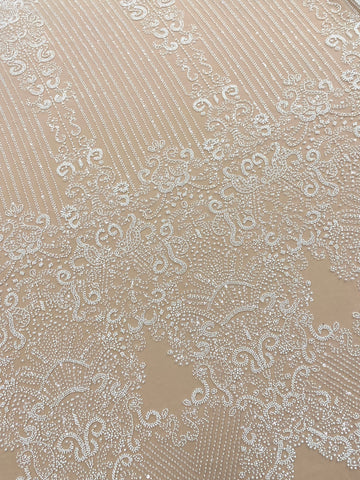 Dantela Couture Ivory cu Model Geometric, cu Perle, Margele si Paiete
