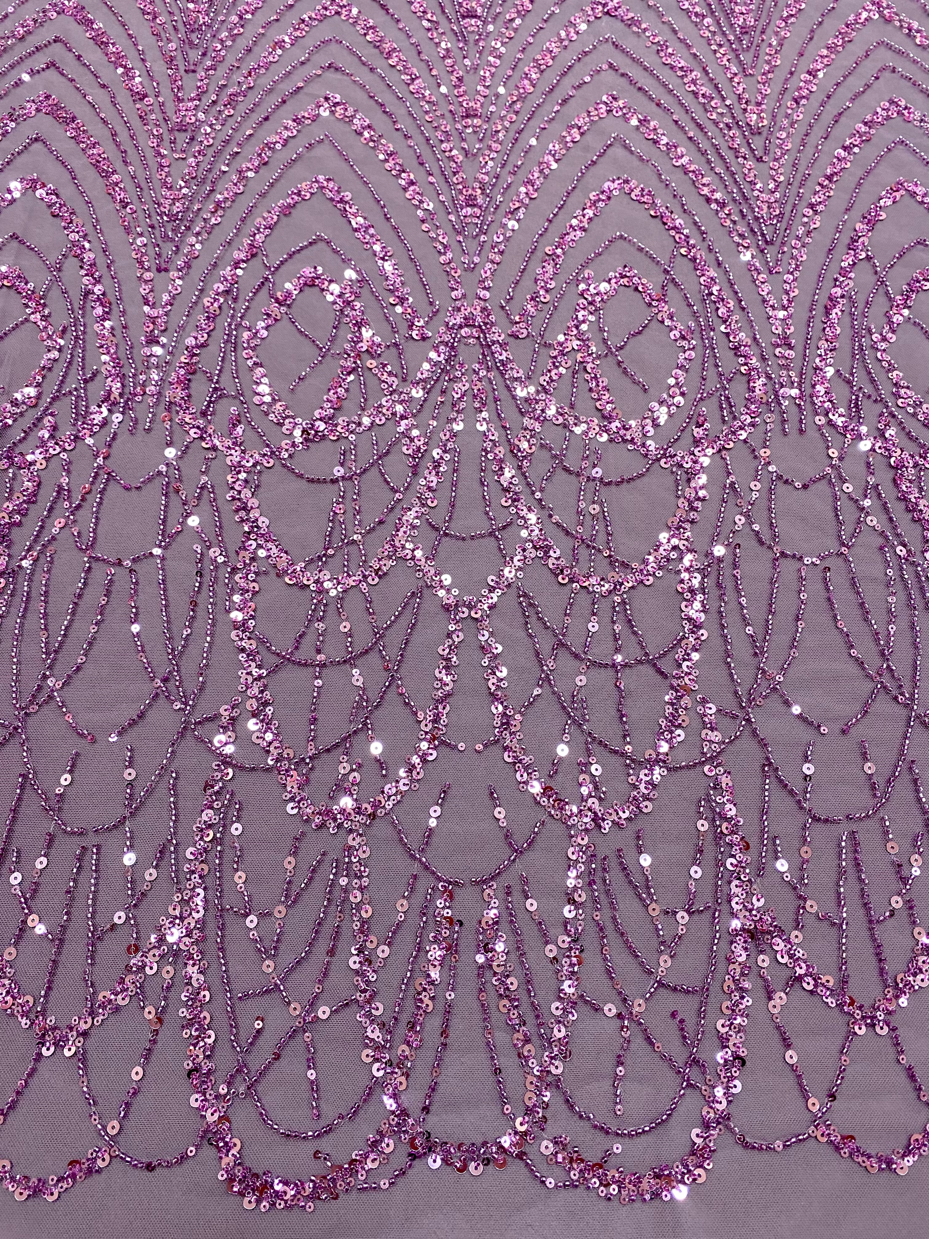 Dantela Couture Pudra cu Model Geometric cu Margele si Paiete