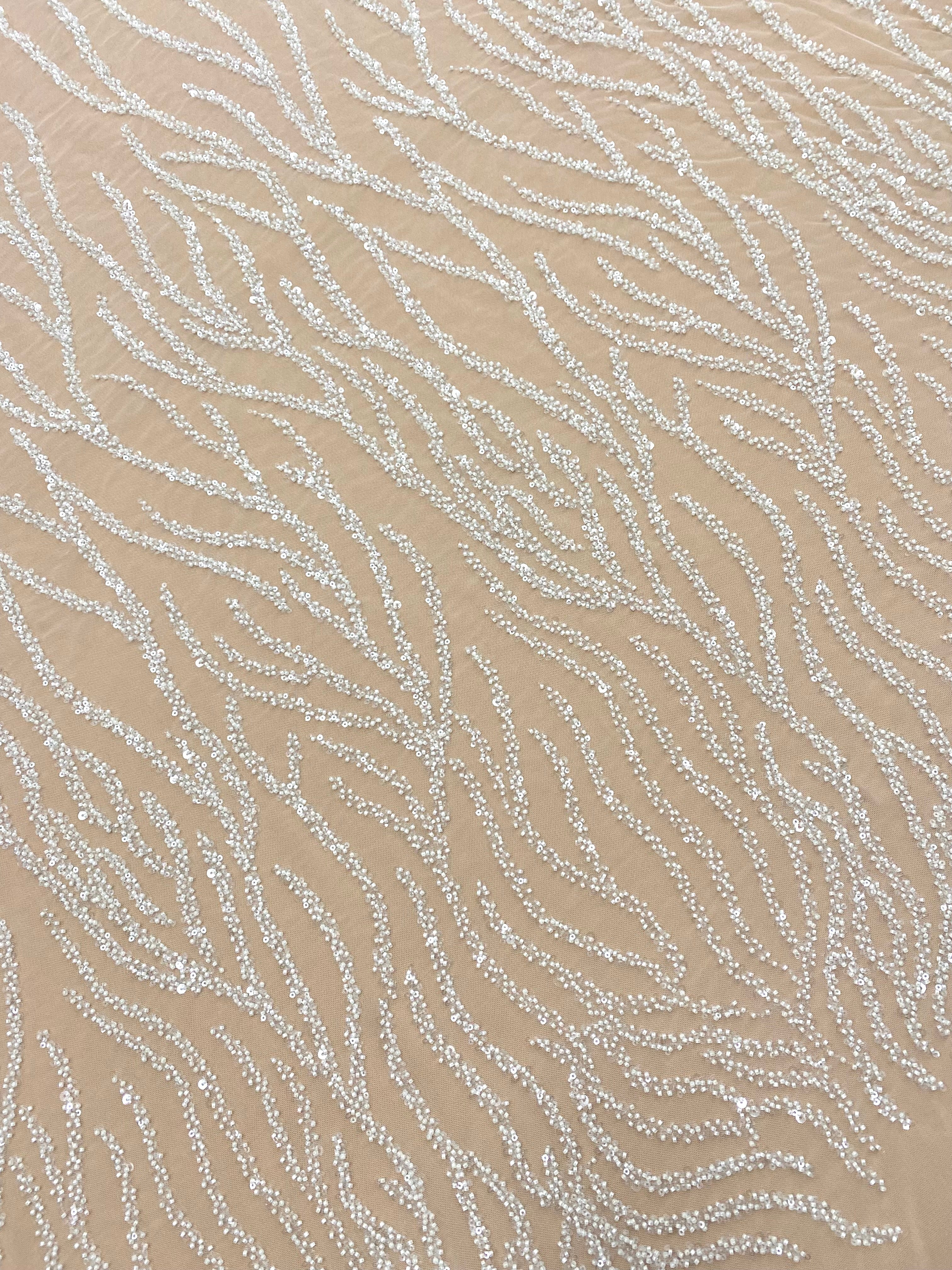 Dantela Couture Ivory cu Siraguri, cu Margele si Paiete