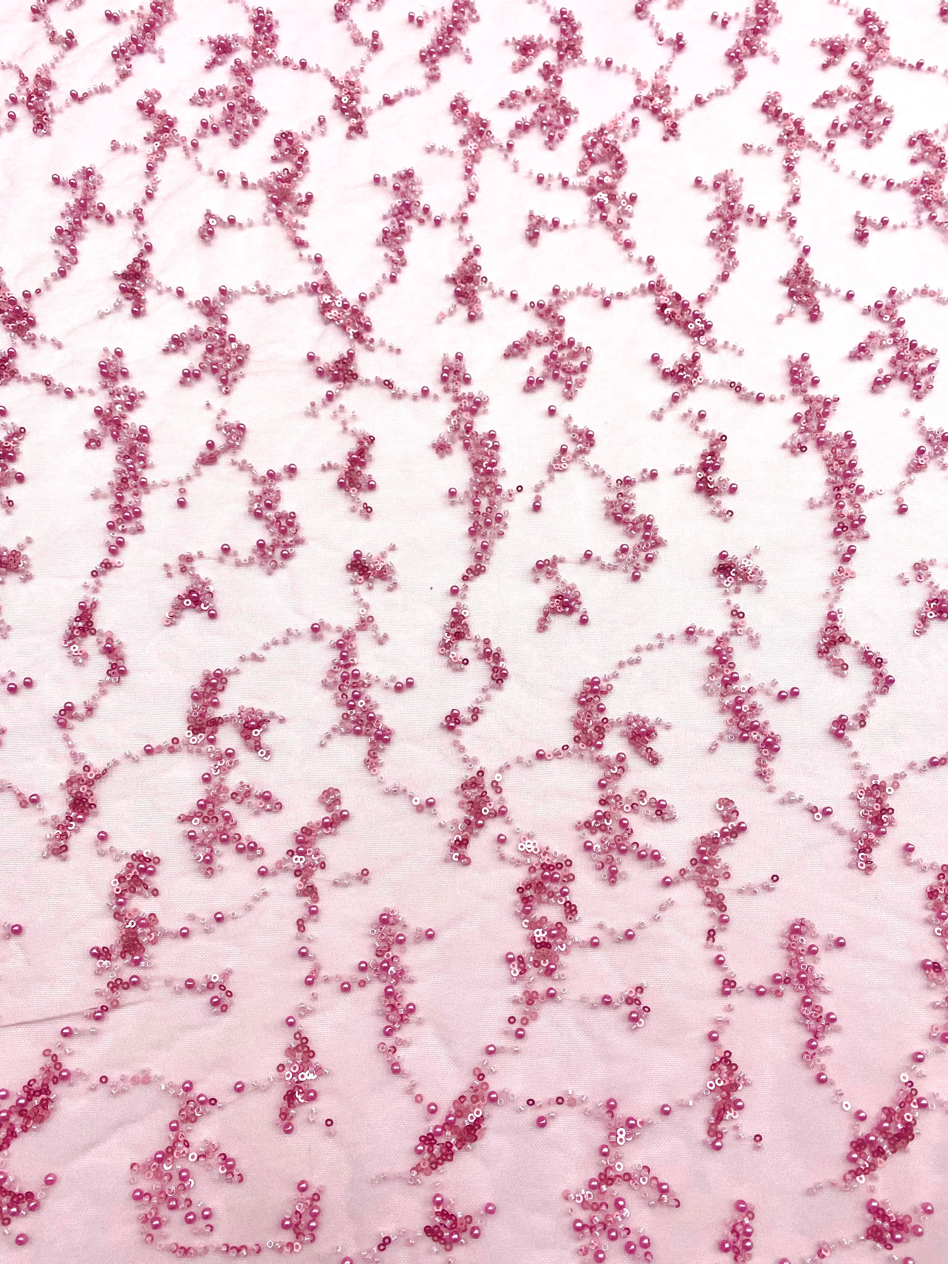 Dantela Couture Roz cu Perle, Margele si Paiete