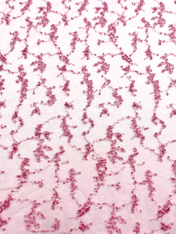 Dantela Couture Roz cu Perle, Margele si Paiete