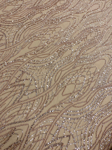 Dantela Couture Auriu Rose cu Perle, Margele si Paiete