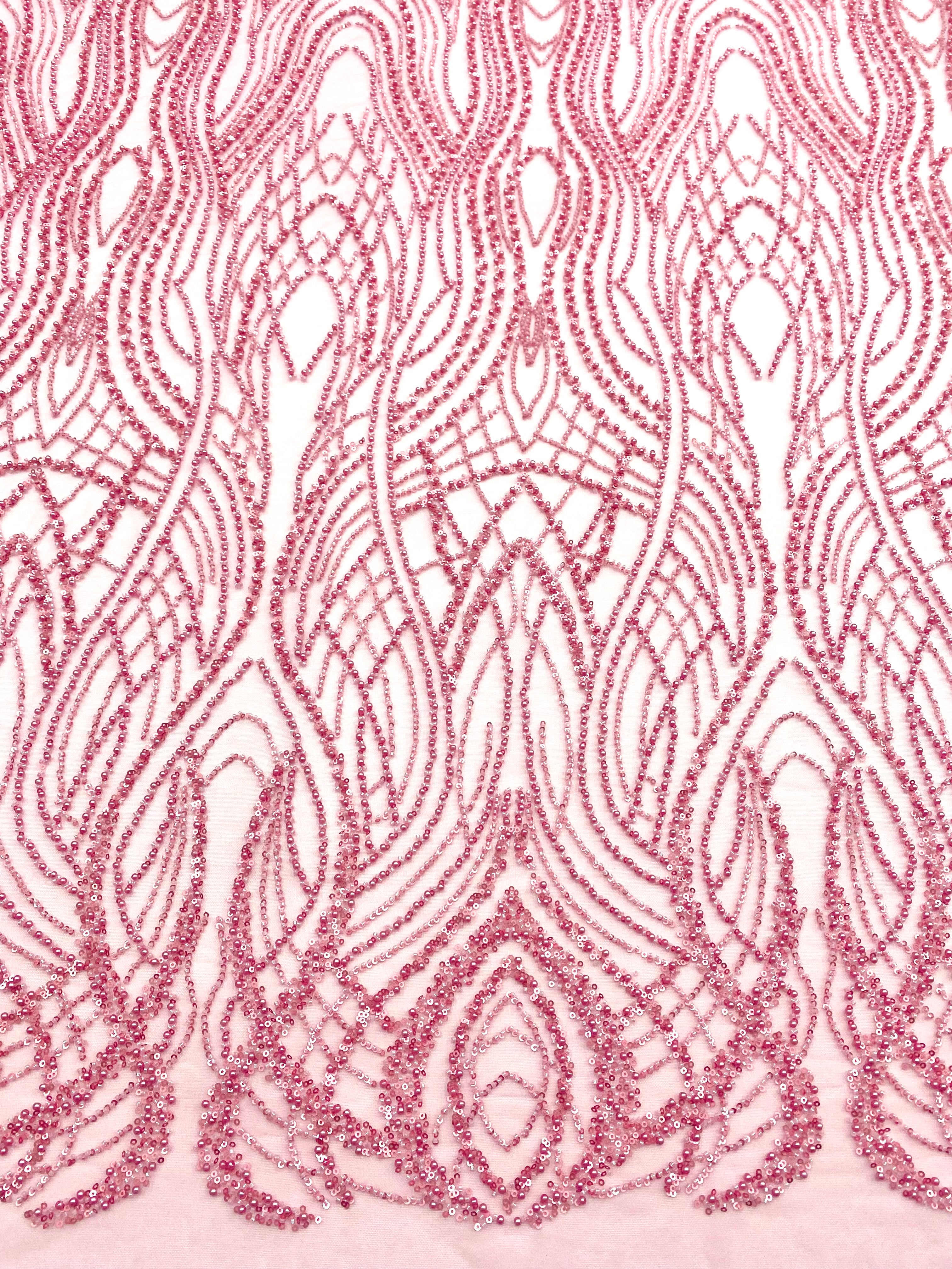 Dantela Couture Roz cu Perle, Margele si Paiete