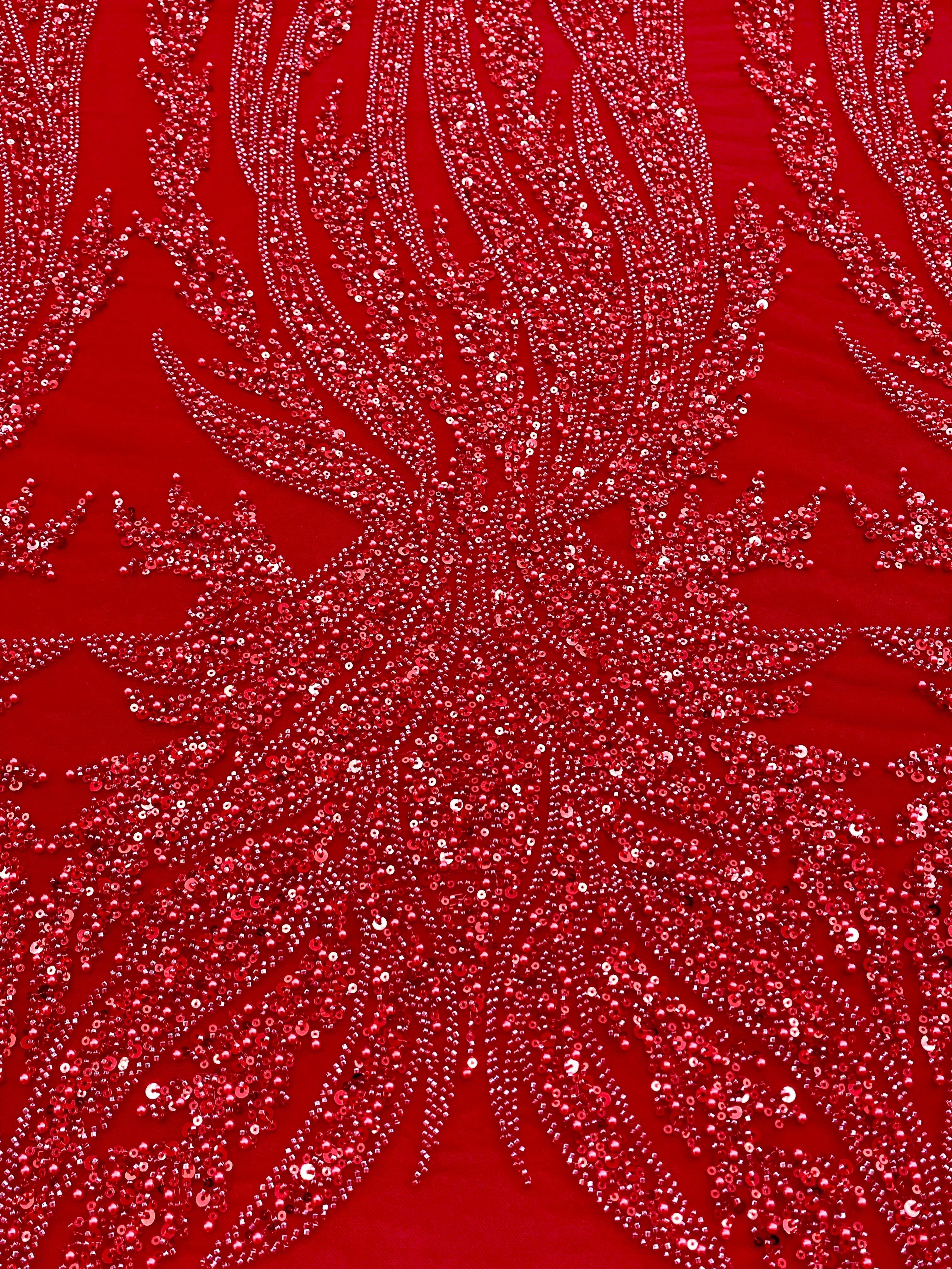 Dantela Couture Rosie cu Panou, cu Perle, Margele si Paiete