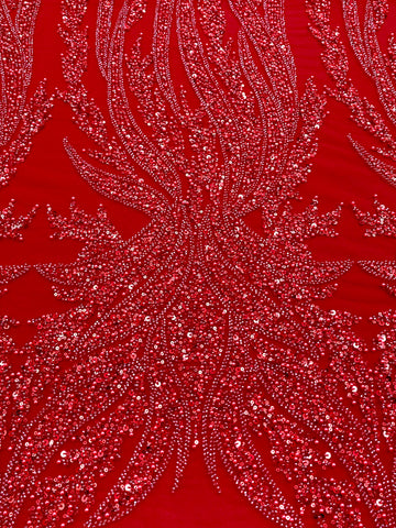 Dantela Couture Rosie cu Panou, cu Perle, Margele si Paiete