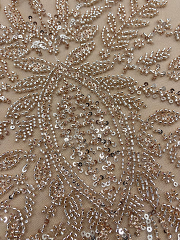 Dantela Couture Arany Rose Szimmetrikus Mintával, Gyöngyökkel és Flitterekkel