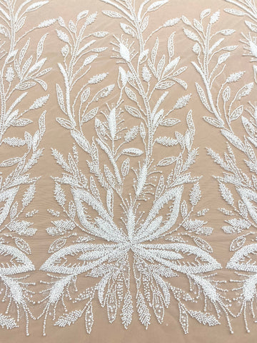 Dantela Couture Ivory cu Model Floral, cu Perle, Margele si Paiete