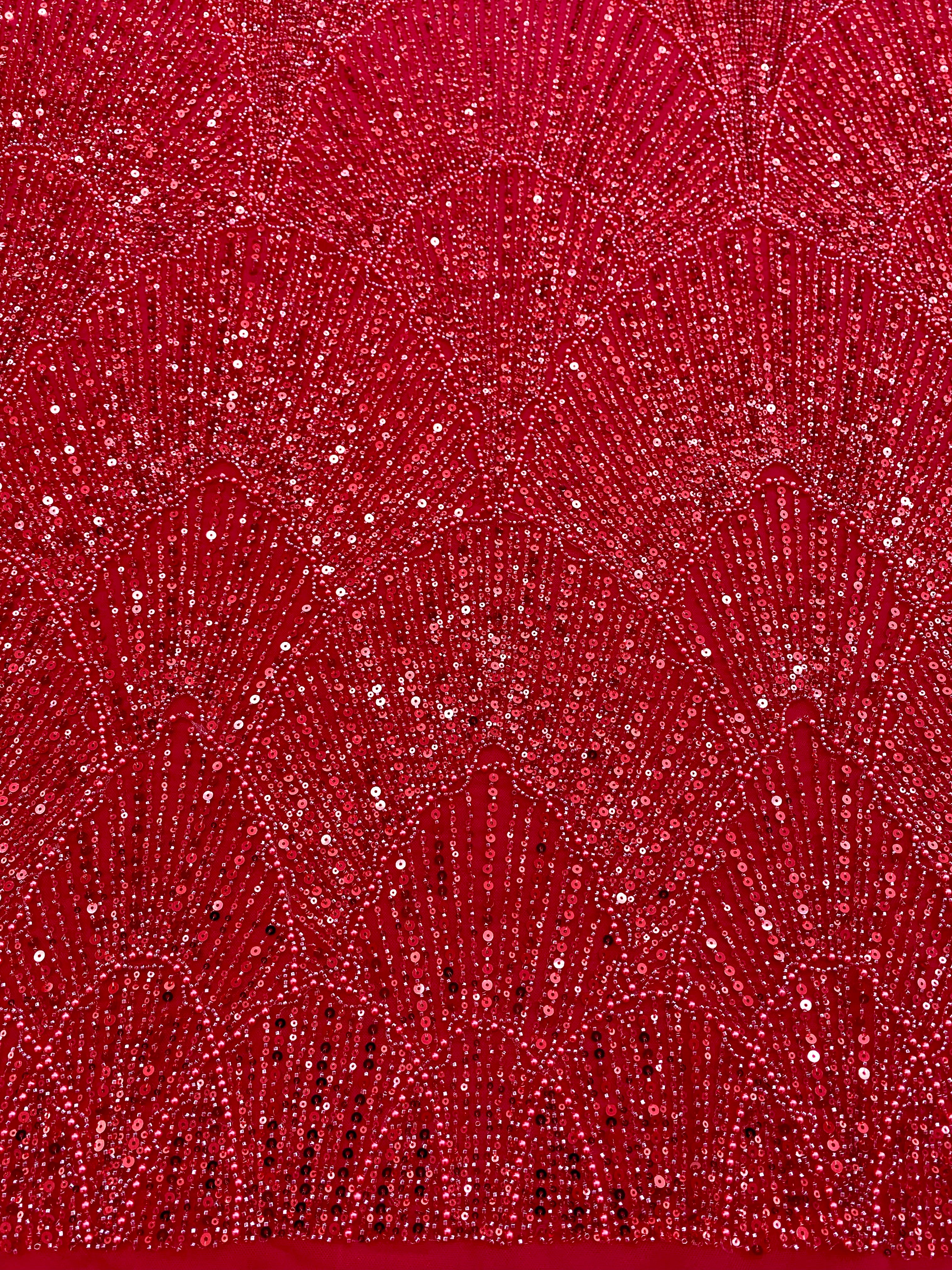 Dantela Couture Rosie cu Model Geometric, cu Perle, Margele si Paiete