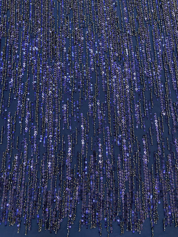 Dantela Couture Bleumarin cu Model Liniar, cu Margele si Paiete