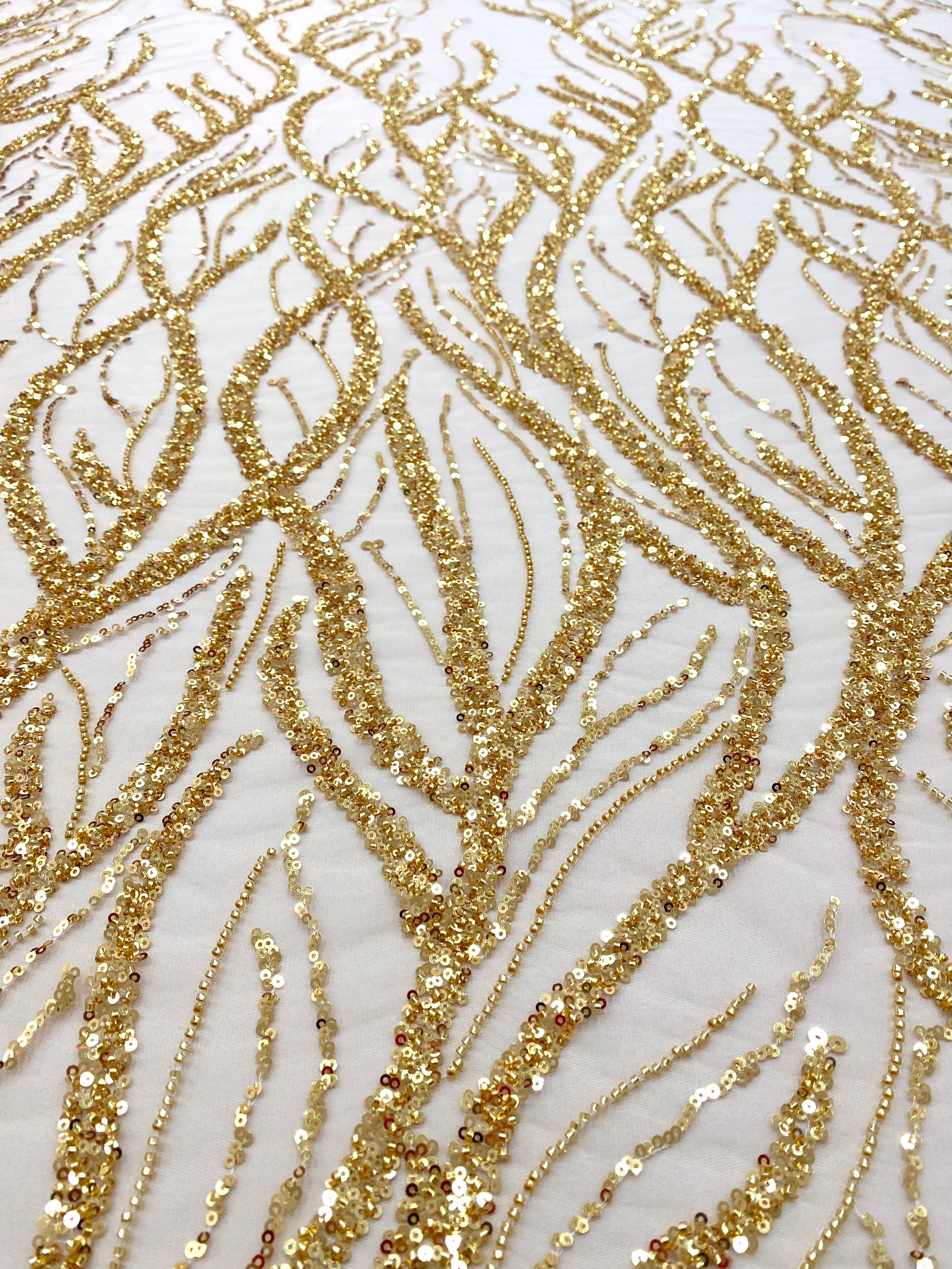 Golden Couture Lace with Strings, Beads and Sequins