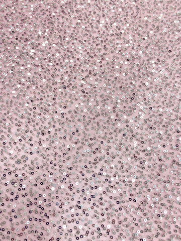 Dantela Couture Argintie pe Tulle Roz cu Model General, cu Margele si Paiete