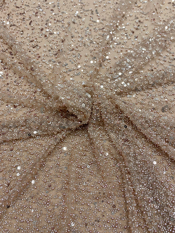 Dantela Couture Auriu Rose in Degrade, cu Perle, Margele si Paiete