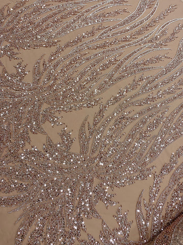 Dantela Couture Auriu Rose cu Panou, cu Perle, Margele si Paiete