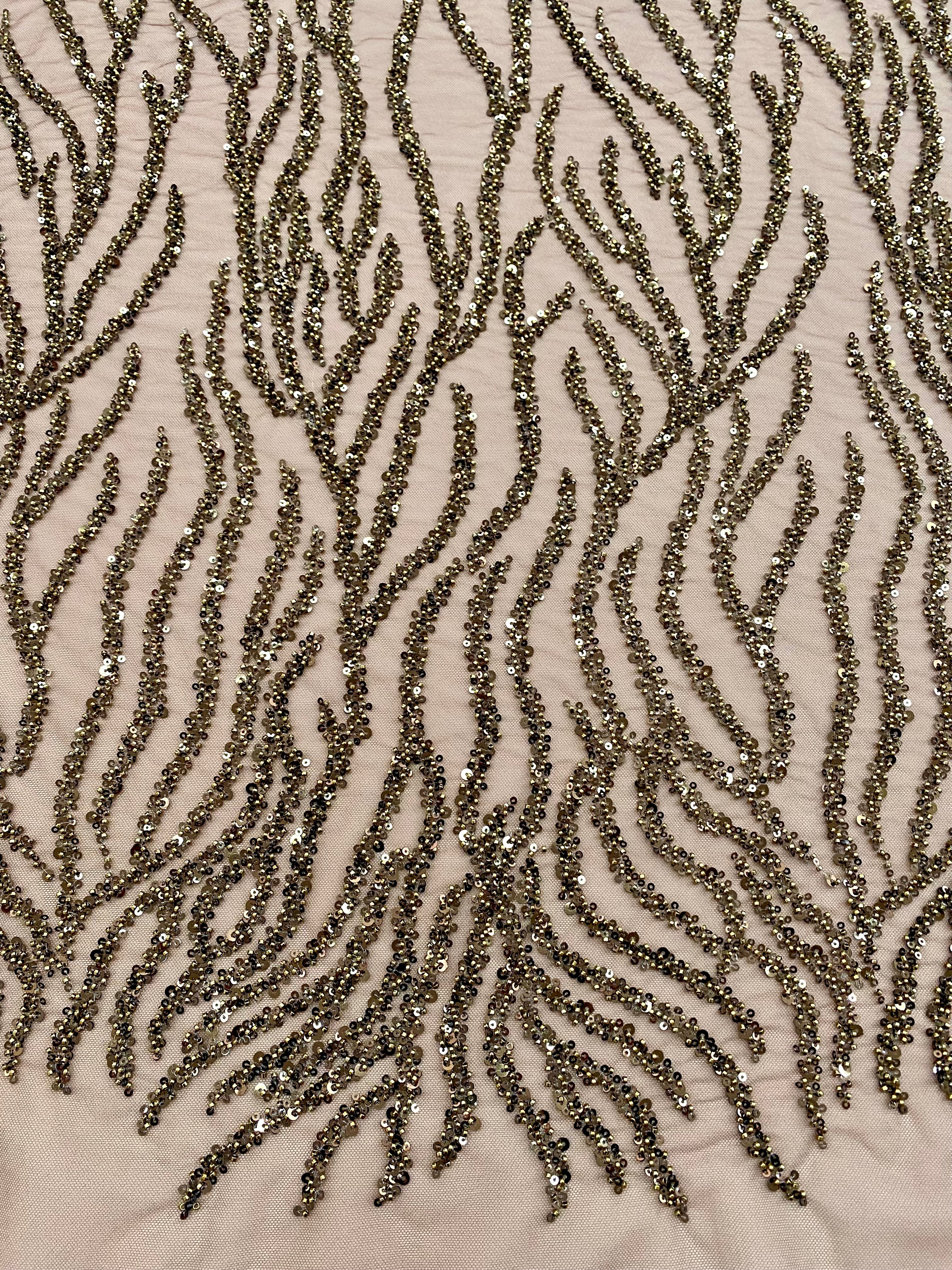 Dantela Couture Auriu Antic Siraguri, cu Margele si Paiete