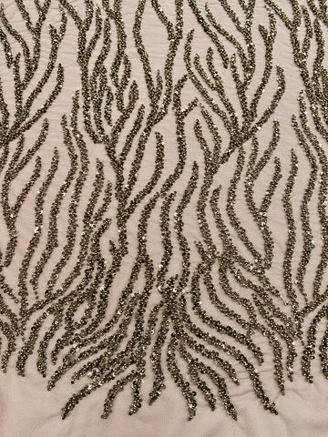 Dantela Couture Auriu Antic Siraguri, cu Margele si Paiete