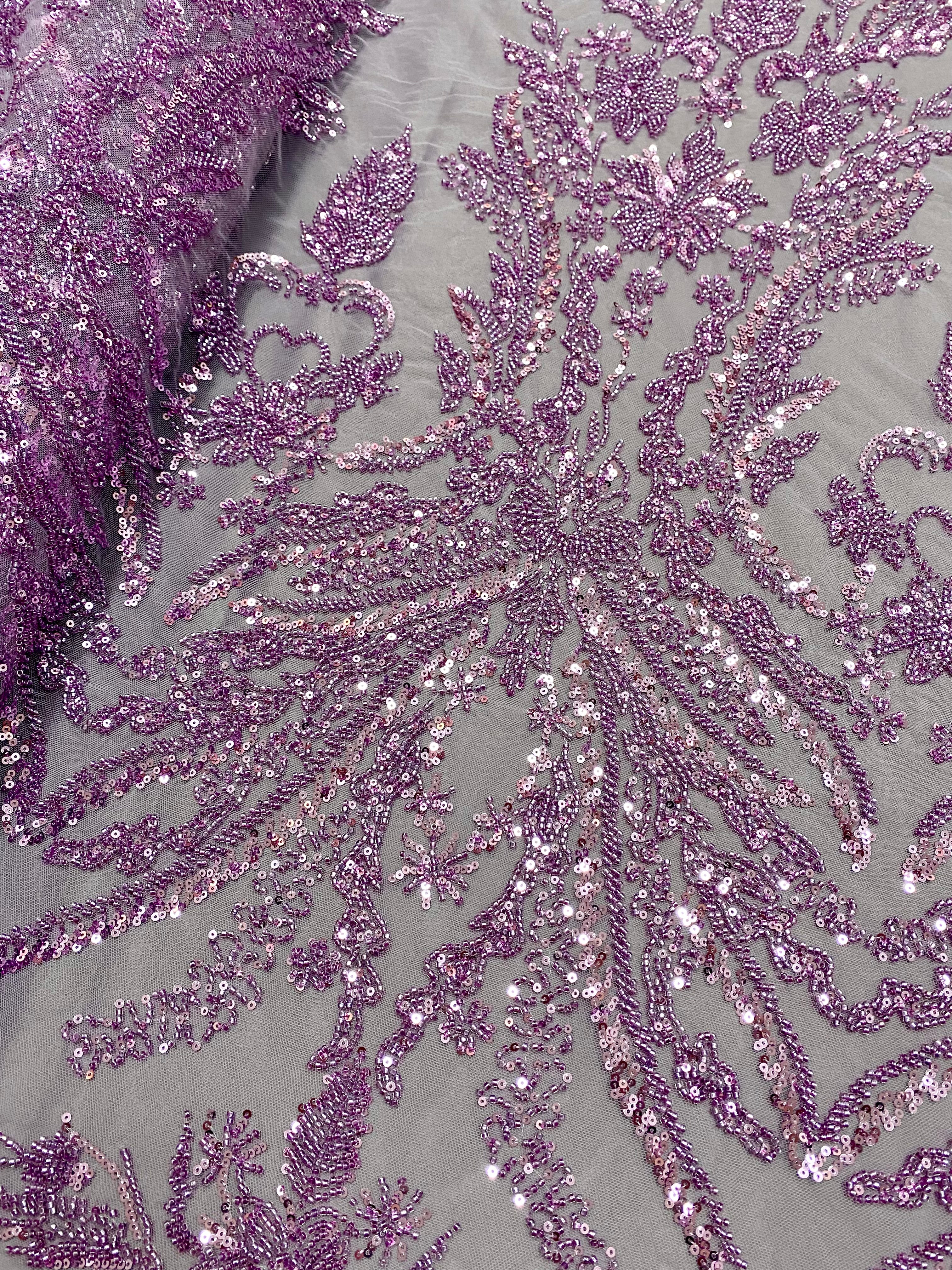 Dantela Couture Pudra cu Model Floral, cu Margele si Paiete