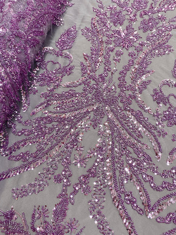 Dantela Couture Pudra cu Model Floral, cu Margele si Paiete