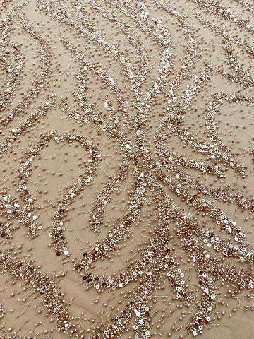 Dantela Couture Auriu Rose cu Perle, Margele si Paiete