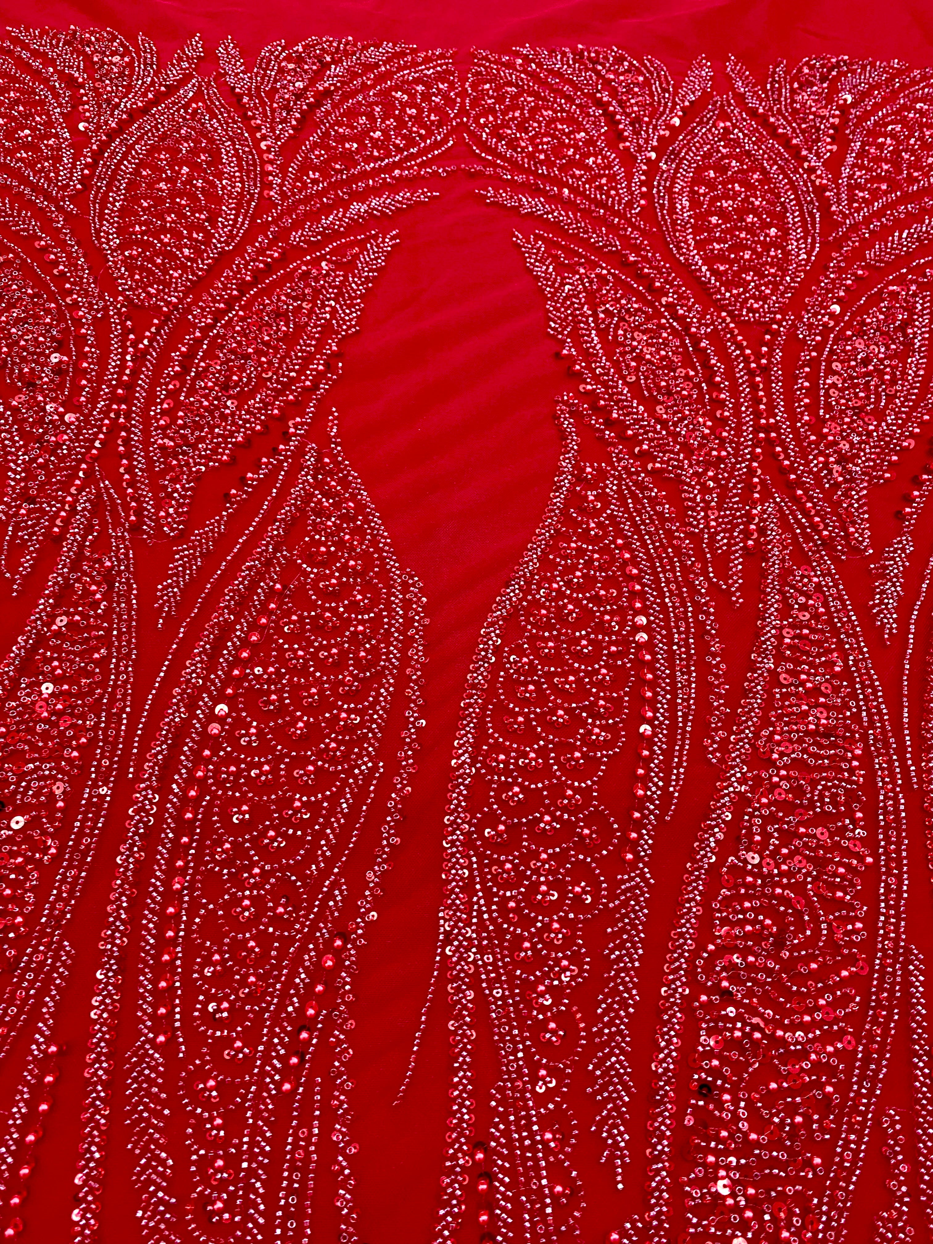 Dantela Couture Rosie cu Panou, cu Perle, Margele si Paiete