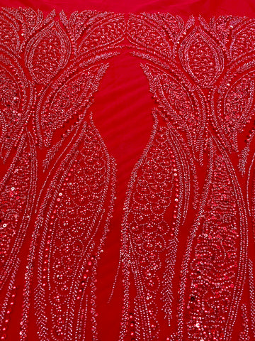 Dantela Couture Rosie cu Panou, cu Perle, Margele si Paiete