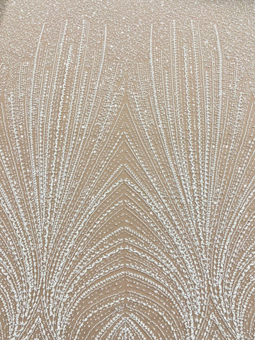 Dantela Couture Ivory cu Model Geometric, cu Perle, Margele si Paiete