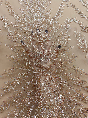 Dantela Couture Arany Rose Szimmetrikus Mintával, Gyöngyökkel és Flitterekkel