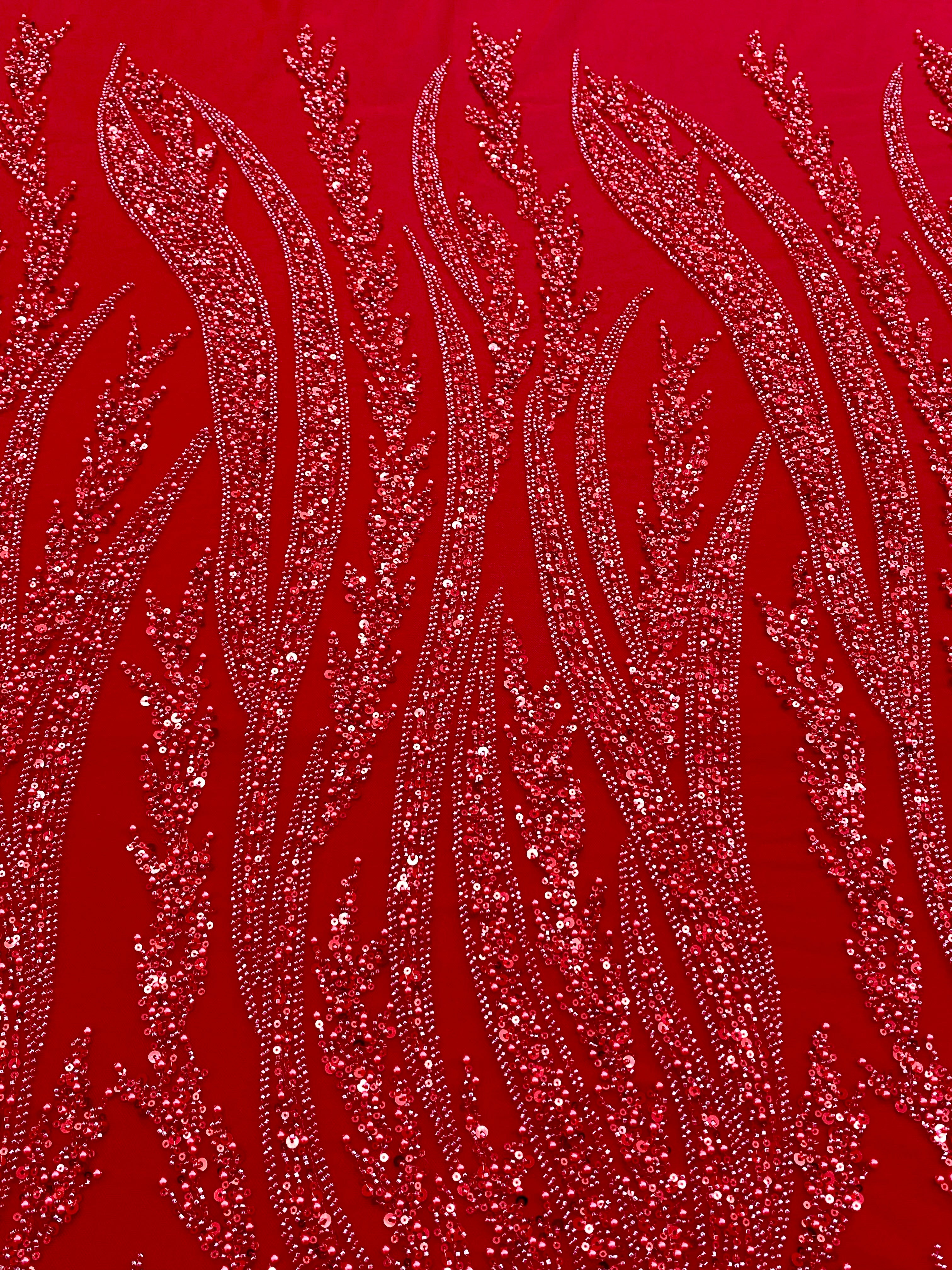 Dantela Couture Rosie cu Panou, cu Perle, Margele si Paiete