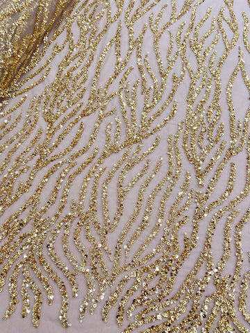 Dantela Couture Aurie cu Siraguri, cu Margele si Paiete