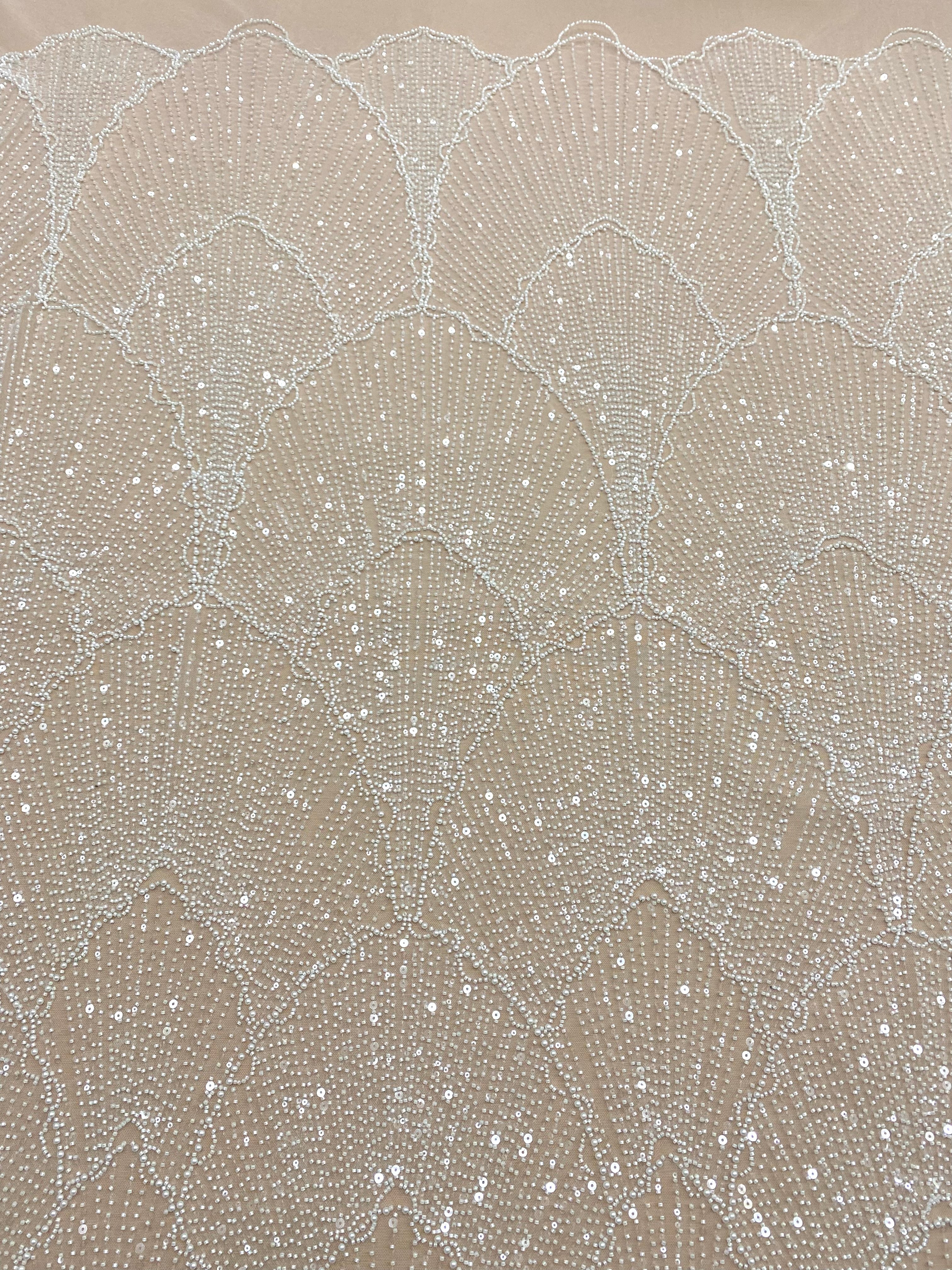 Dantela Couture Ivory cu Model Geometric, cu Perle, Margele si Paiete