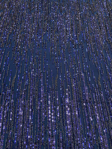 Dantela Couture Bleumarin cu Model Liniar, cu Margele si Paiete