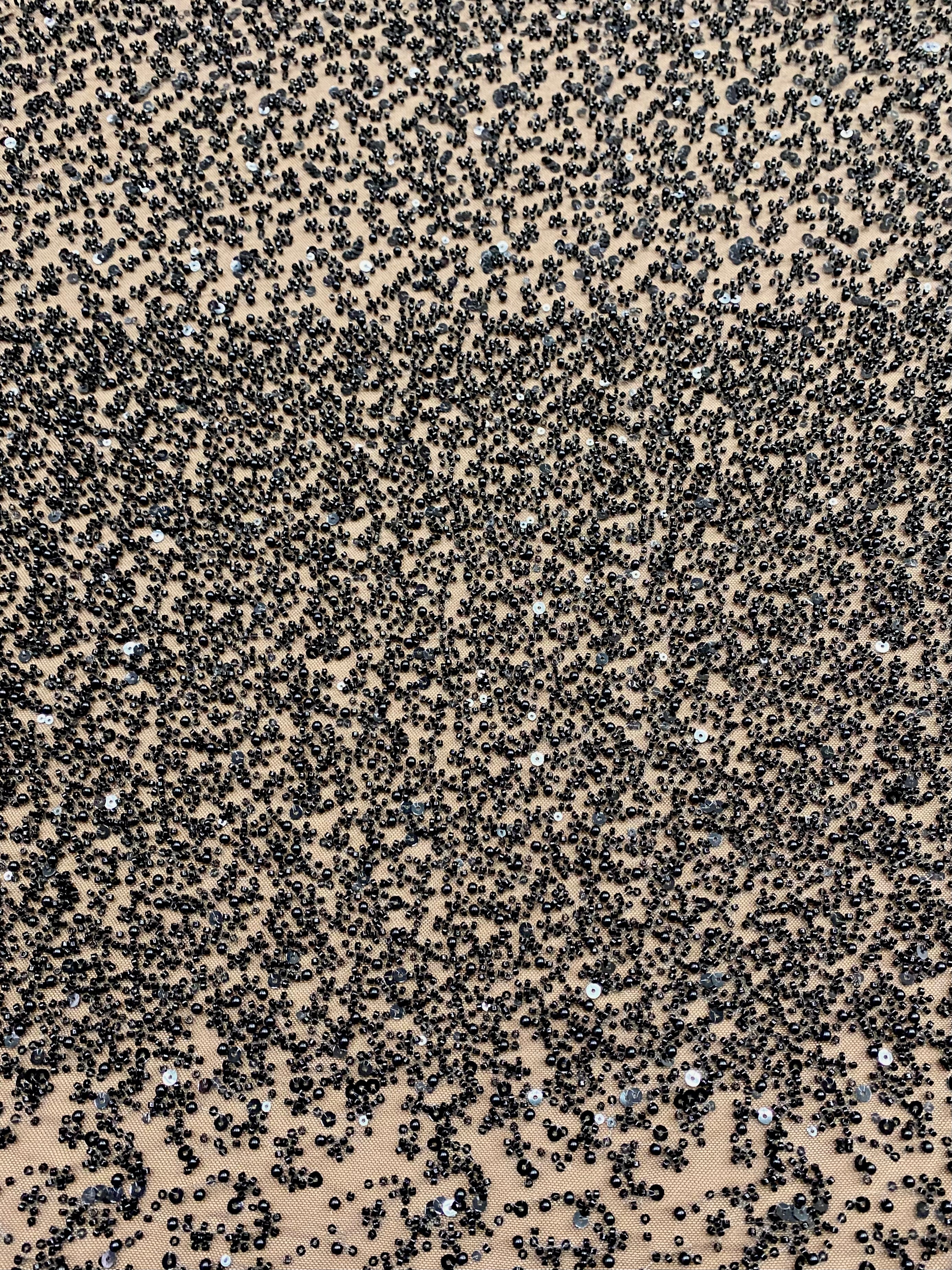 Dantela Couture Neagra in Degrade, cu Perle, Margele si Paiete