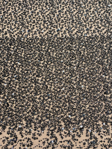 Dantela Couture Neagra in Degrade, cu Perle, Margele si Paiete