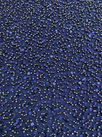 Dantela Couture Bleumarin cu Model General, cu Margele si Paiete